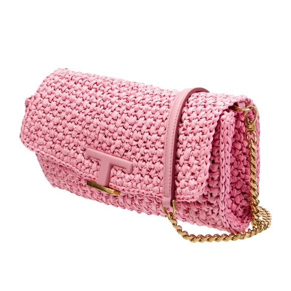 AUTHENTIC TODS RAFFIA STRAW CROCHET CLUTCH BAG PURSE LIKE NEW BARBIE PINK COLOR - Picture 15 of 16